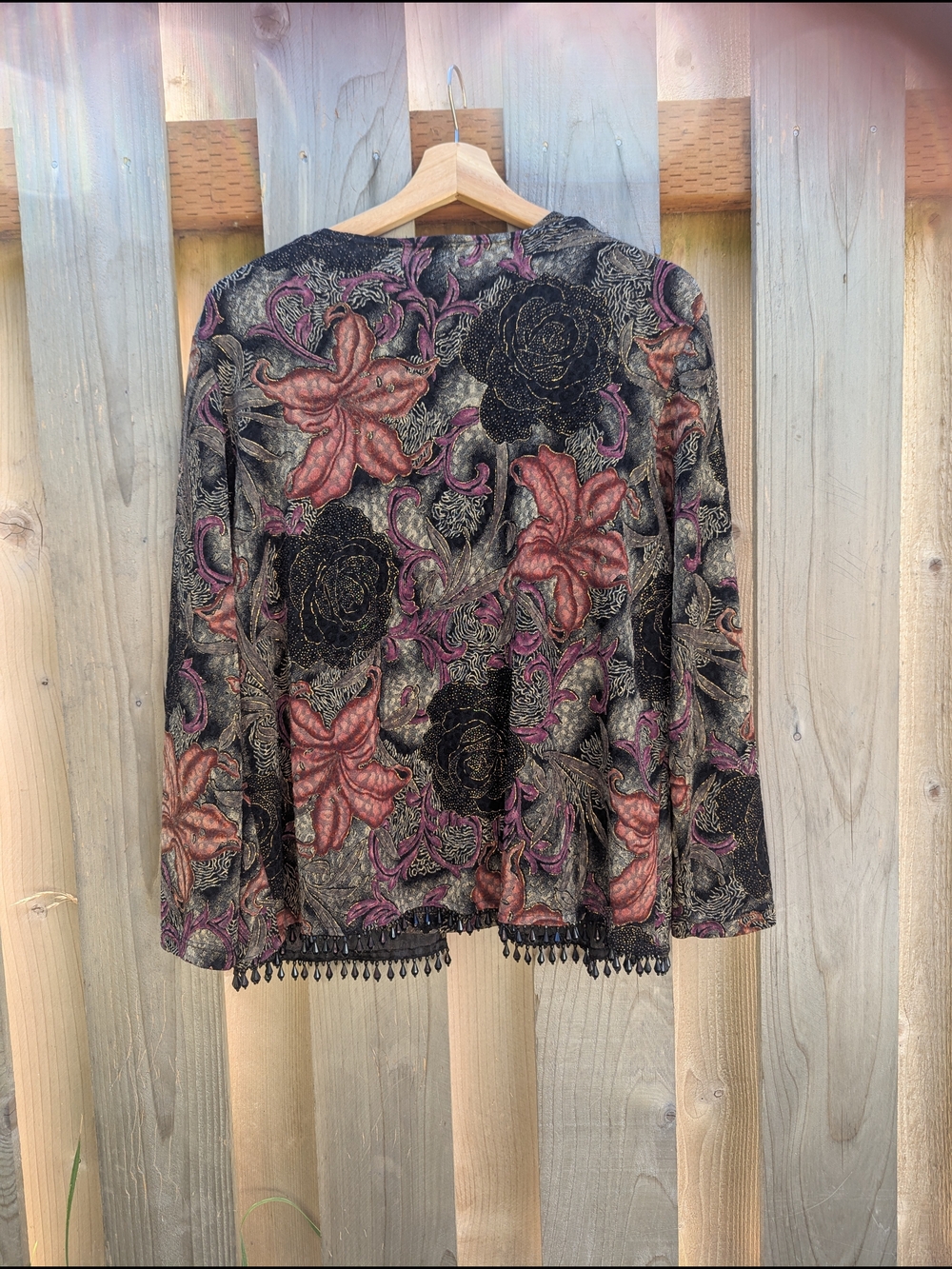 Floral Cardigan And Tank Set with Beaded Hem - Picture 4 of 4